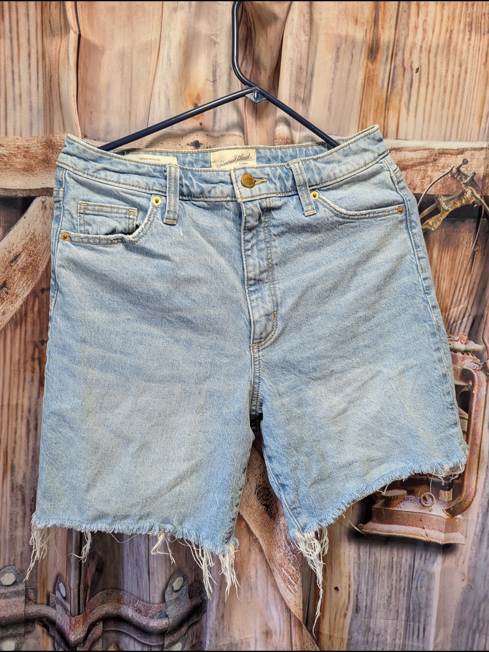 Universal Thread Light Blue Denim Frayed Hem Bermuda Shorts